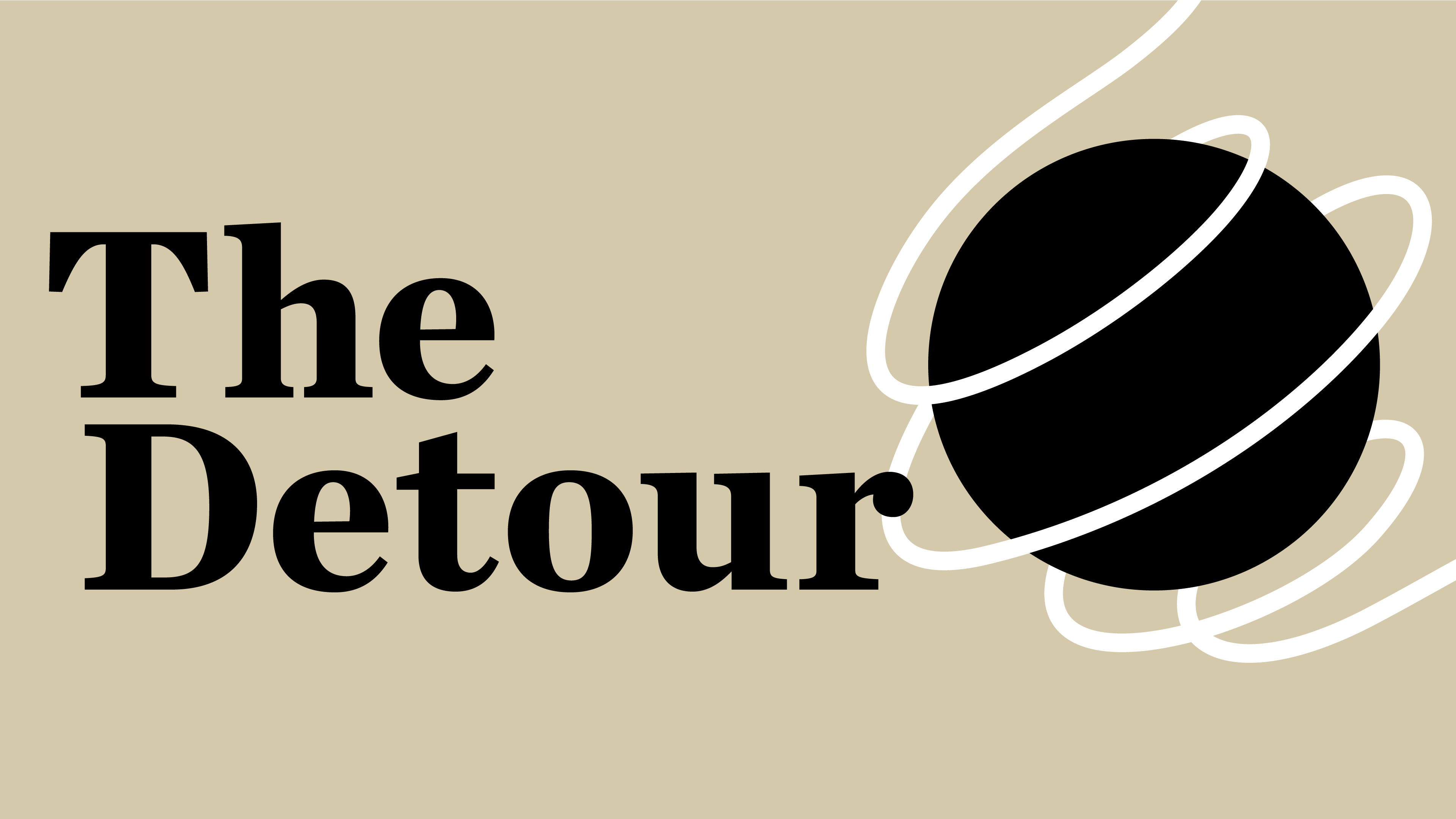 The cover art for The Detour podcast, depicting a white line orbiting a black sphere.